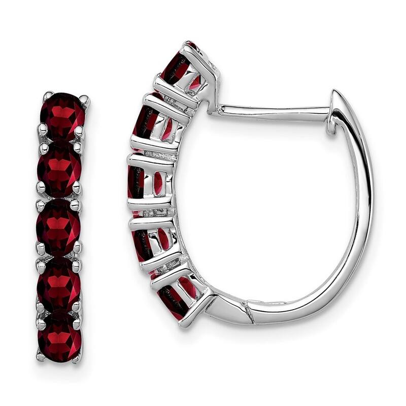 Curata 925 Sterling Silver Polished Garnet Hinged Hoop Earrings - 20x4mm