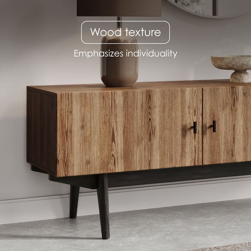 Living Skog Chelsea Brown TV Stand Fits for TV's up to 65 in. with Slatted Design and Wood Legs