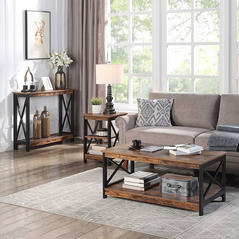 Copper Grove Cranesbill X-Base 3-Tier End Table with Shelves