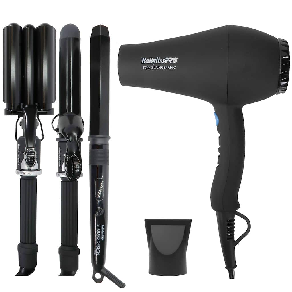 BaByliss Pro Porcelain Ceramic Gift Box (Dryer, Waver, Curling Iron) + BaByliss Pro Studio Design Series 1¼" Crimpcurl BCI005UC