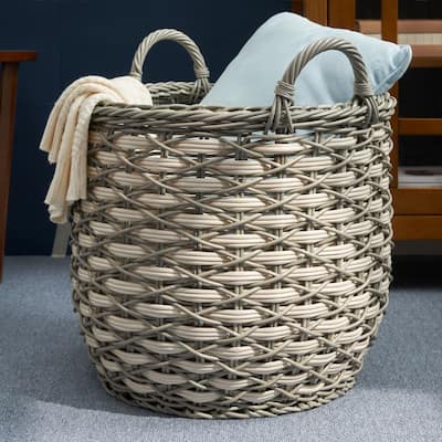 Zita Round Resin Woven Wicker Multi-Use Storage Basket with Handle - 18" x 18" x 15.7"