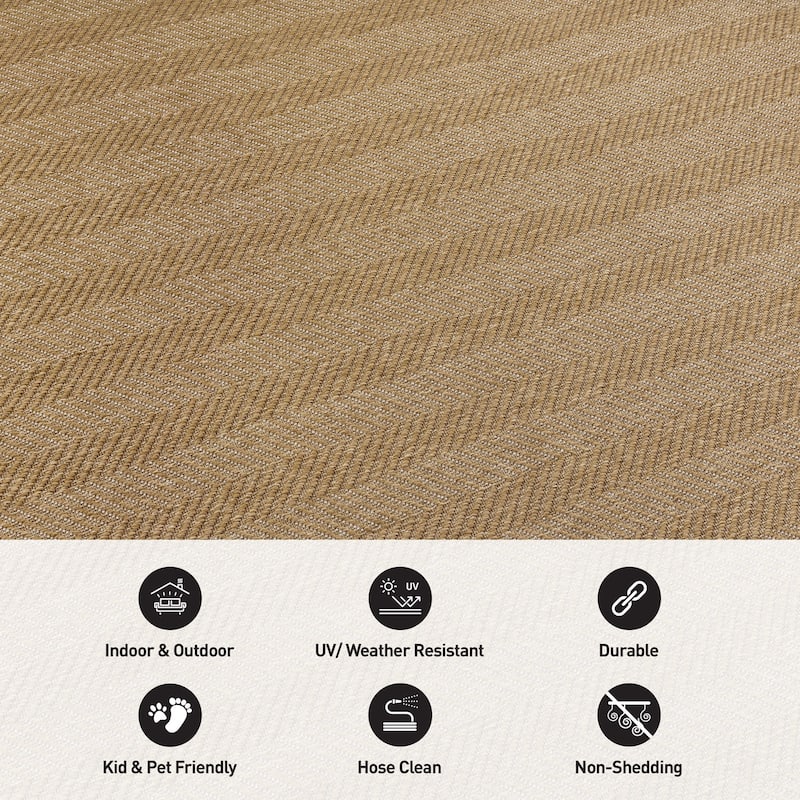 Herringbone Stripe Reversible Jute-Look Indoor/Outdoor Rug Reversible, Easy-Care Indoor/Outdoor Rug with Natural Fiber Look