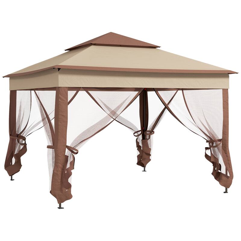 11' x 11' Pop Up Canopy, Outdoor Patio Gazebo Shelter, Instant Event Tent w/ 114 Square Feet of Shade and Carry Bag - khaki