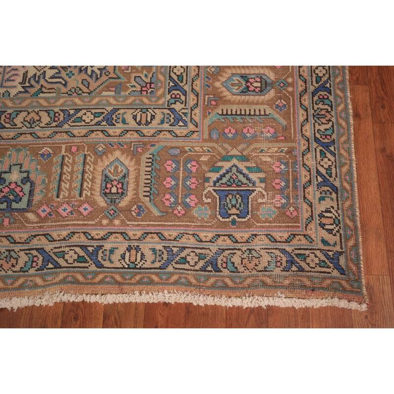Geometric Tabriz Persian Vintage Area Rug Hand-Knotted Wool Carpet - 8'3" x 11'4"