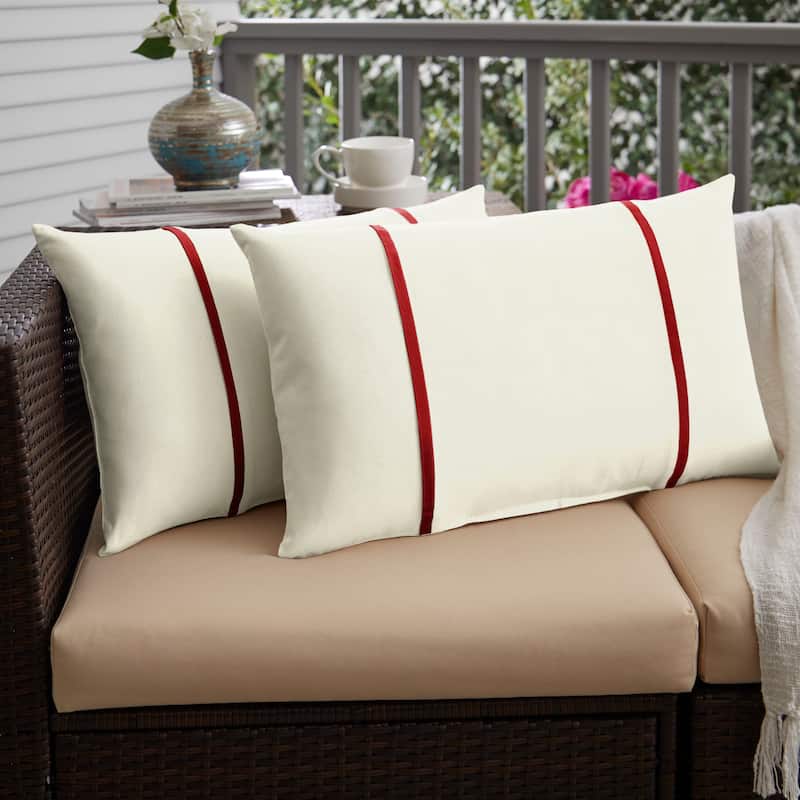 Sorra Home Sunbrella Outdoor Double Petite Flange Pillow Set of 2 - Sunbrella - Canvas Navy/Canvas Jockey Red - 16 in H x 26 in W x 6 in D