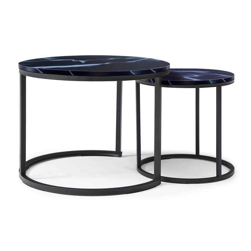 Modern Nesting Tables - Black Marble Round Set, Industrial Style