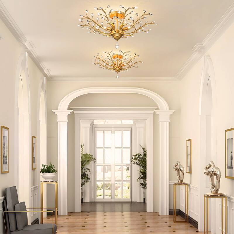 Starsky 5-Light Vintage Crystal Branch Semi-Flush Mount