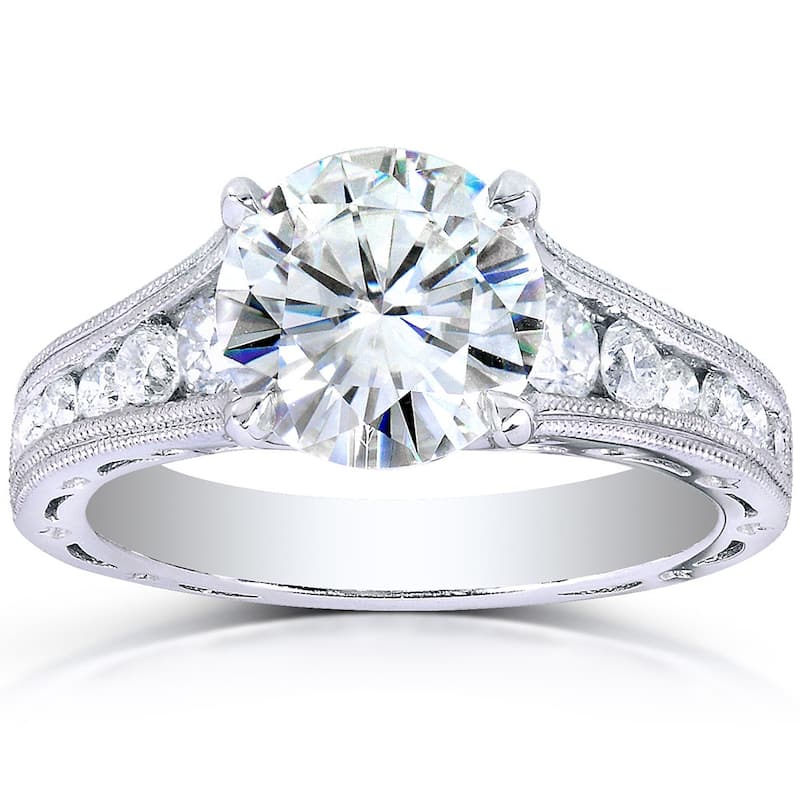 Kobelli 2.4 Carats Moissanite & Natural Diamond 14k Solid White Channel Vintage Half Eternity Winter Engagement Ring - 5.5