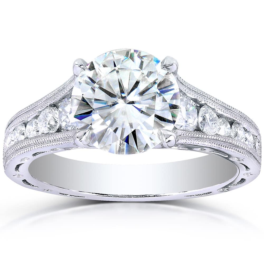 Kobelli 2.4 Carats Moissanite & Natural Diamond 14k Solid White Channel Vintage Half Eternity Winter Engagement Ring