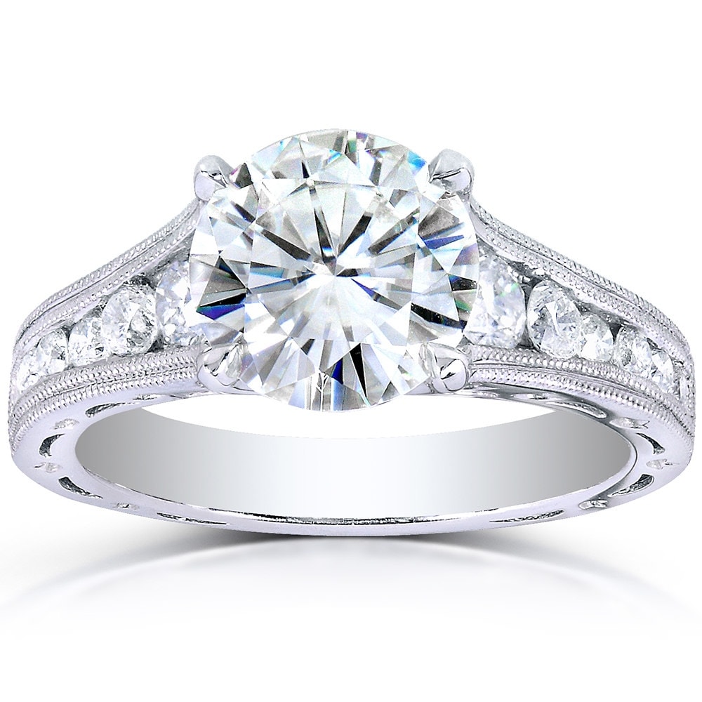 Kobelli 2.4 Carats Moissanite & Natural Diamond 14k Solid White Channel Vintage Half Eternity Winter Engagement Ring