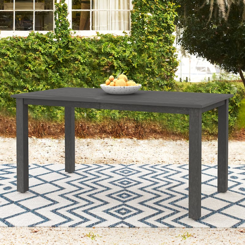 Outdoor Rectangular Aluminium Patio Dining Table Metal Table with Wood-grain finish for 6 People - Dark Grey