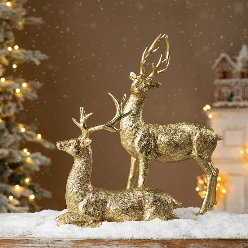 Glitzhome 16.25"H Resin Christmas Standing Reindeer Table Decor