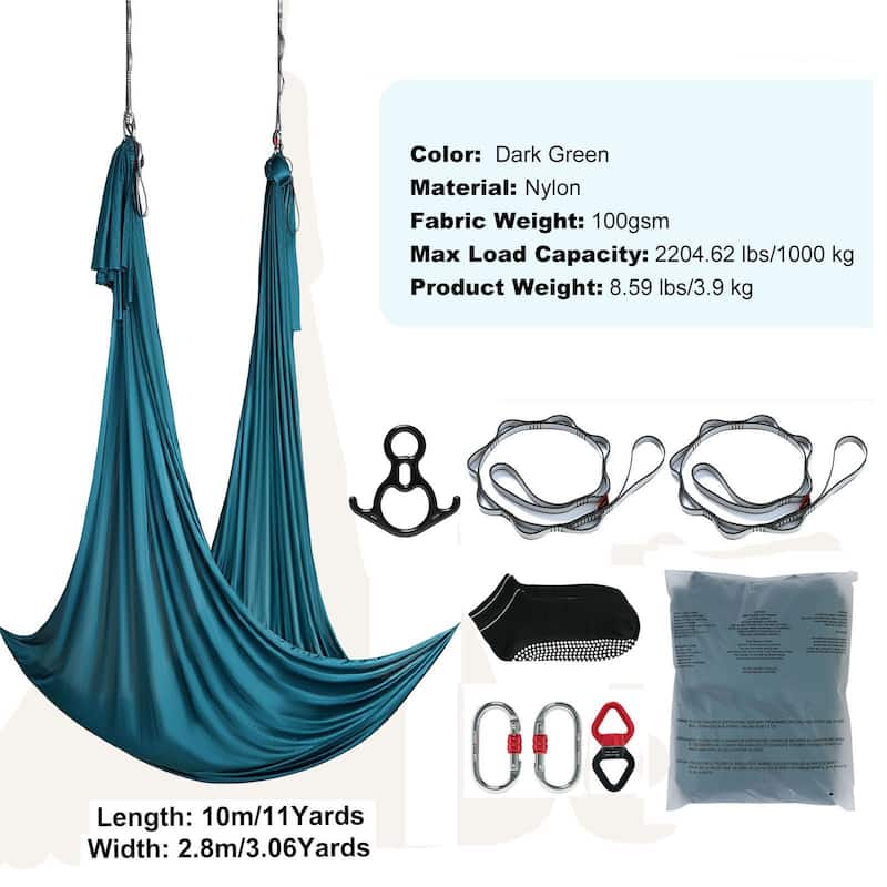 Aerial Yoga Hammock Kit 11 Yards Nylon Swing with Rigging Hardware