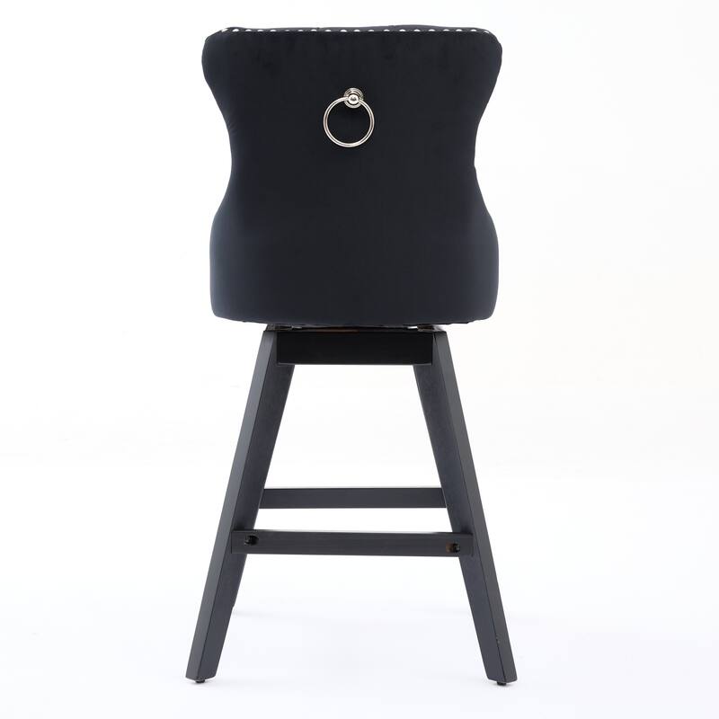 Swivel Bar Stools Set of 2, Velvet Counter Height Barstools with Wooden Legs, Kitchen Island Chairs with Button Backrest