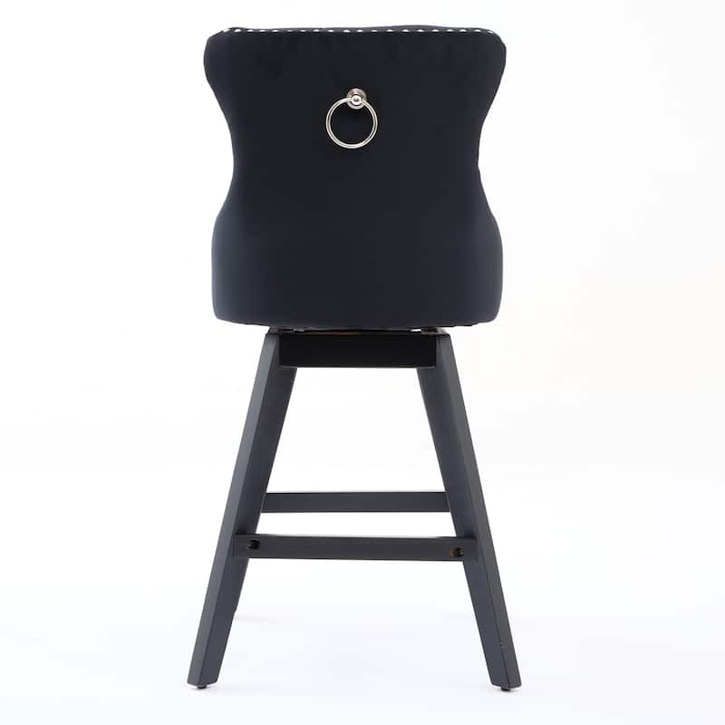 Velvet Barstools Set Curved Button Tufted Accent Chairs Set of 2 with Swivel Seat, Thick Cushion and Solid Rubber Wood Legs
