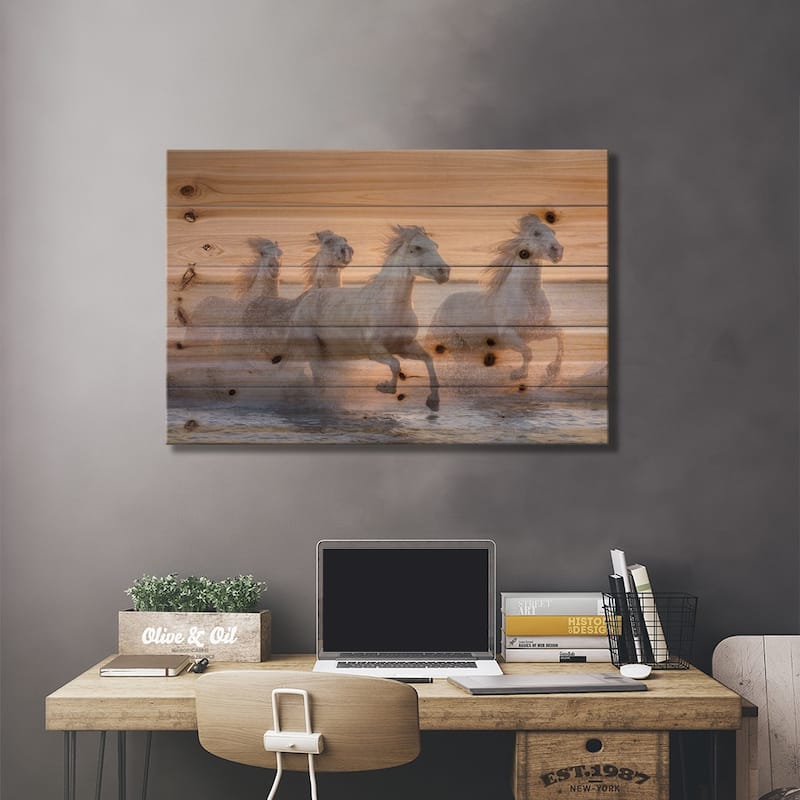 White Angels Of Camargue XVII Print On Wood by Daniel Kordan - Multi-Color
