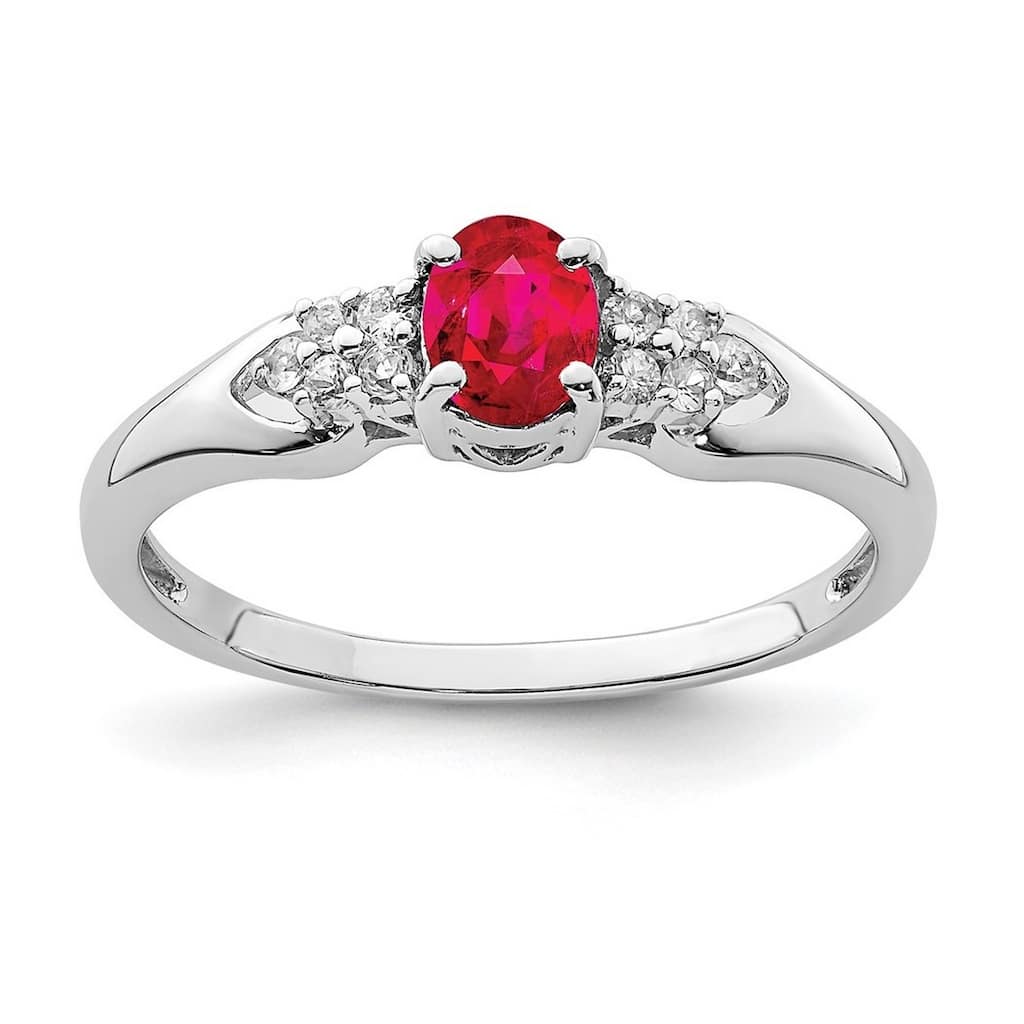 Curata 925 Sterling Silver Polished Open back Ruby and White Sapphire Ring