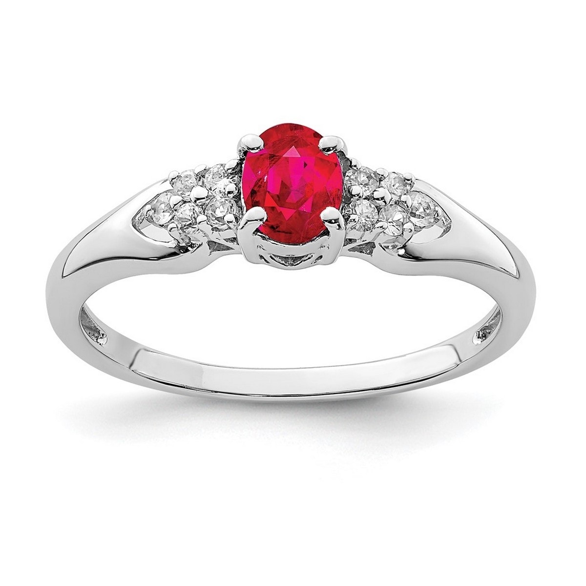 Curata 925 Sterling Silver Dainty Ruby and White Sapphire Ring