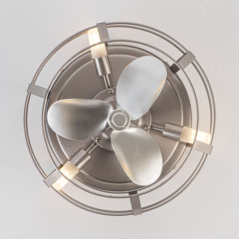 Industrial 3-Light Metal Caged Low Profile Ceiling Fan with Light