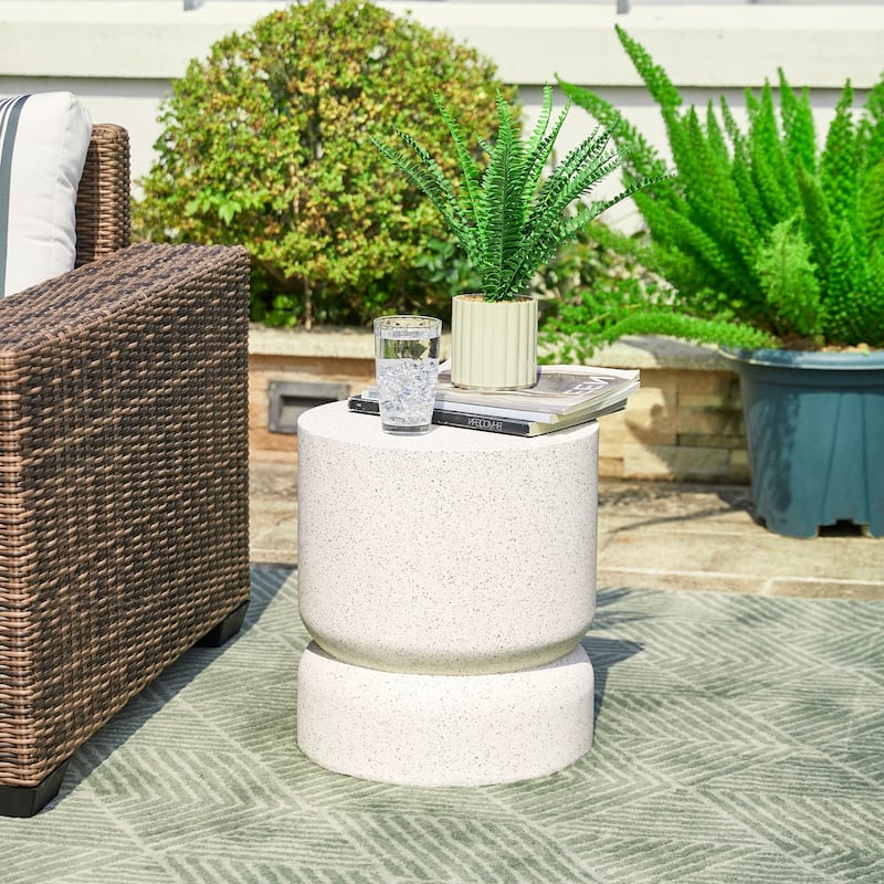 Glitzhome 17"H Multi-functional MGO Garden Stool Outdoor Table - Off-White