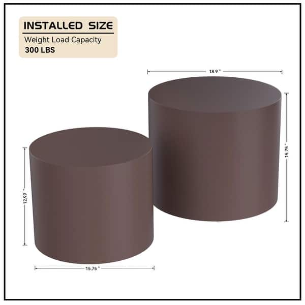 dimension image slide 4 of 7, Modern Farmhouse Round Accent Nesting Side Coffee Table Set (Set of 2)