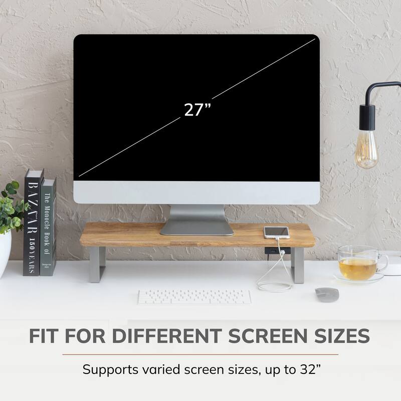 Jani Wood Monitor Stand Riser Desk - Ergonomic Design Stand, Desktop Organizer Table for Home, Office Workspace, Gaming Desk