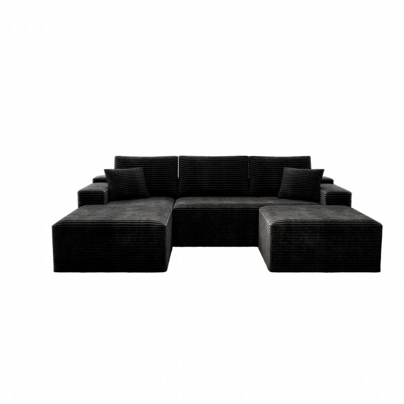 Roomfitters 104.3" Modular Sectional Sofa, 3-Piece Compressed Cloud Couch, No Assembly Required, Plush Corduroy, Black