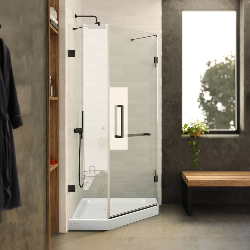 Neo Angle, Acrylic Shower Base with Compatible Glass Frameless Shower Enclosure