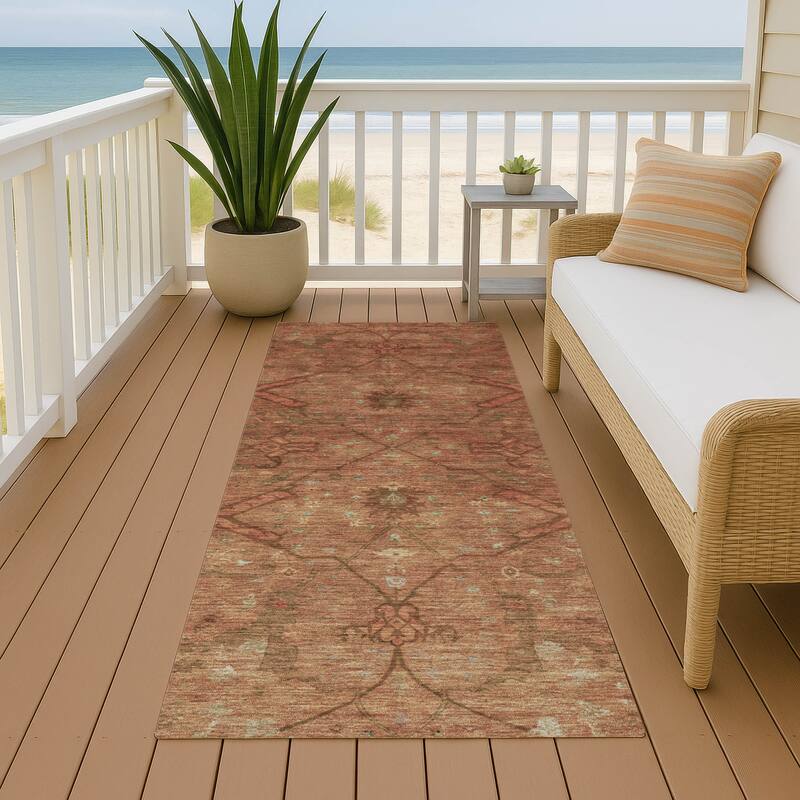 Machine Washable Indoor/ Outdoor Boho Global Chantille Rug - Terracotta - 2'3" x 7'6"