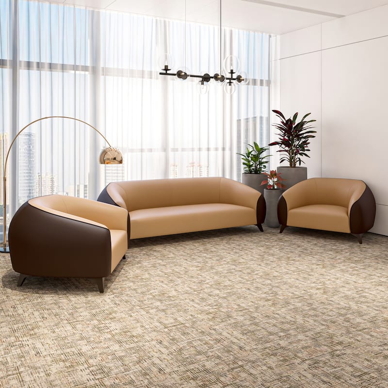 Opula Premium Vegan Leather Minimalist Silhouette 3-Piece Sofa Set with Solid Wood Frame and Steel Legs Couch for Living Room