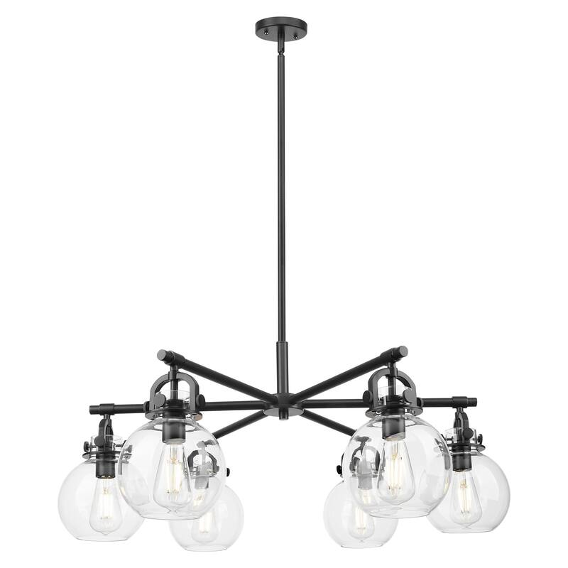 Innovations Lighting Downtown Urban - Newton Sphere - 6 Light 26" Stem Hung Arched-Frame Chandelier - Clear/Matte Black
