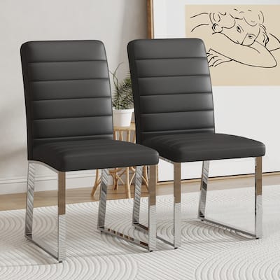 2-Pack - Premium PU Office, Dining Chairs w/ High-Density Foam, Sturdy Iron Legs