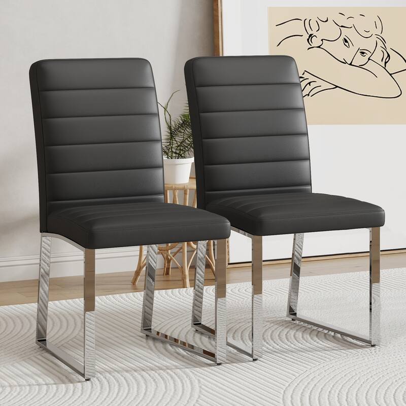 Heavy-Duty Chair Set‌: Features A 2.1-Inch Thick Cushion, Sturdy Iron Frame, And Classic Color Options - Set of 2 - Black