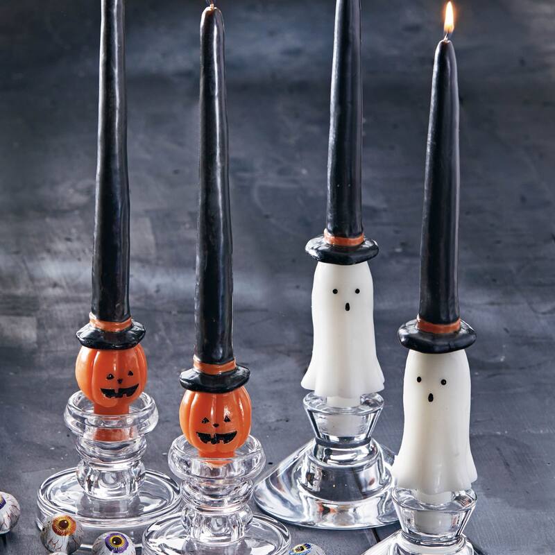Witchy Ghost Taper Candles - Black Multi Flame Candles for Halloween, 7hr Burn Time, 12" Tall, Paraffin Wax