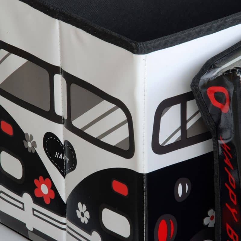 [Happy Bus - Black] Rectangle Foldable Faux Leather Storage Ottoman / Storage Boxes / Storage Seat