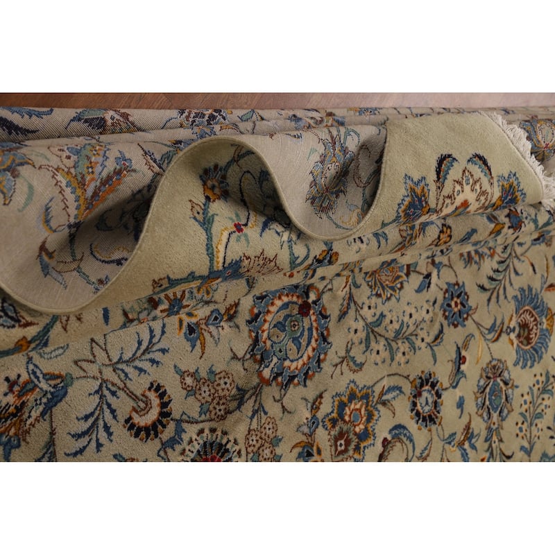 Vegetable Dye Floral Kashan Persian Large Rug Handmade Wool Carpet - 11'0"x 14'11"