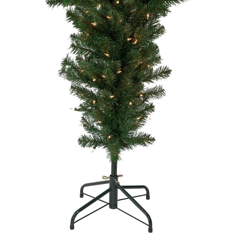 7.5' Green Upside Down Spruce Artificial Christmas Tree, Clear Lights - 7.5 Foot