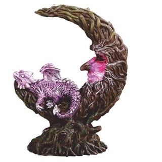 Q-Max 8.25"H LED Purple Dragon Laying on Moon Statue Fantasy Decoration ...