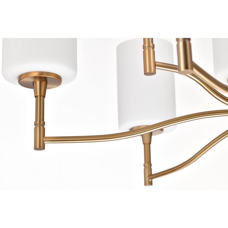 Liam 9 Light Chandelier Burnished Brass White Opal Glass - Burnished Brass