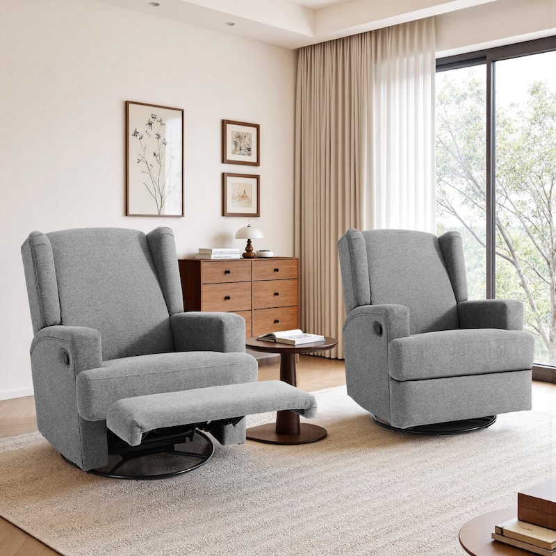 2 Set Upholstered Chenille/Boucle Swivel Glider Rocker Recliner