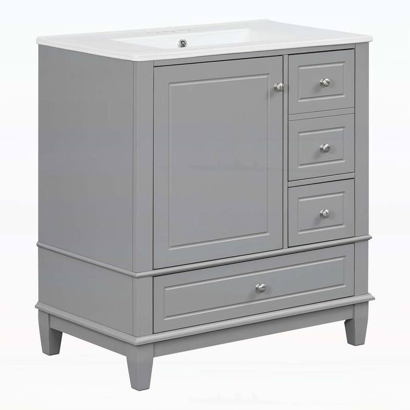 Freestanding Vanity Set with Shelf and Three Drawers,Soft Close Door