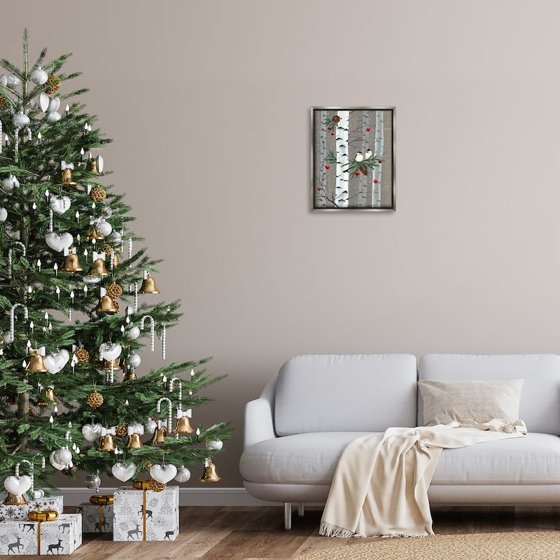Stupell Birds and Holiday Ornaments Birch Tree Forest Floater Frame - Brown