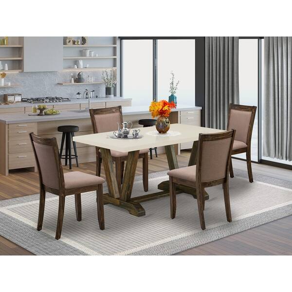East West Furniture Dining Set a Dining Table and Coffee Linen Fabric