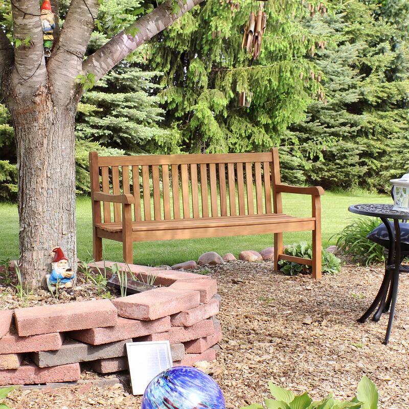 Teak Outdoor Patio Garden Bench - Mission Style - 2-Person - 59-Inch