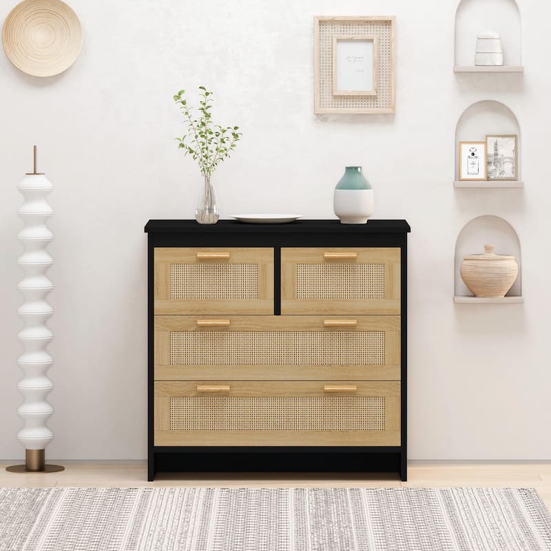 Versatile 4-Drawer Rattan Cabinet - Black - 4-drawer