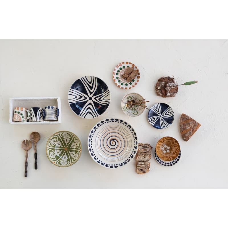Hand-Painted Stoneware Serving Bowl with Pattern Design - 10.5"L x 10.5"W x 4.3"H - 10.5"L x 10.5"W x 4.3"H