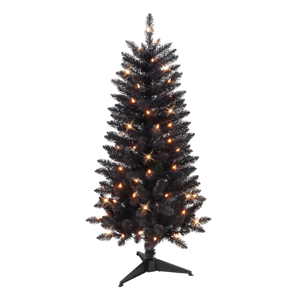 Puleo International 4 ft. Pre-Lit Black Carson Pine Artificial Christmas Tree