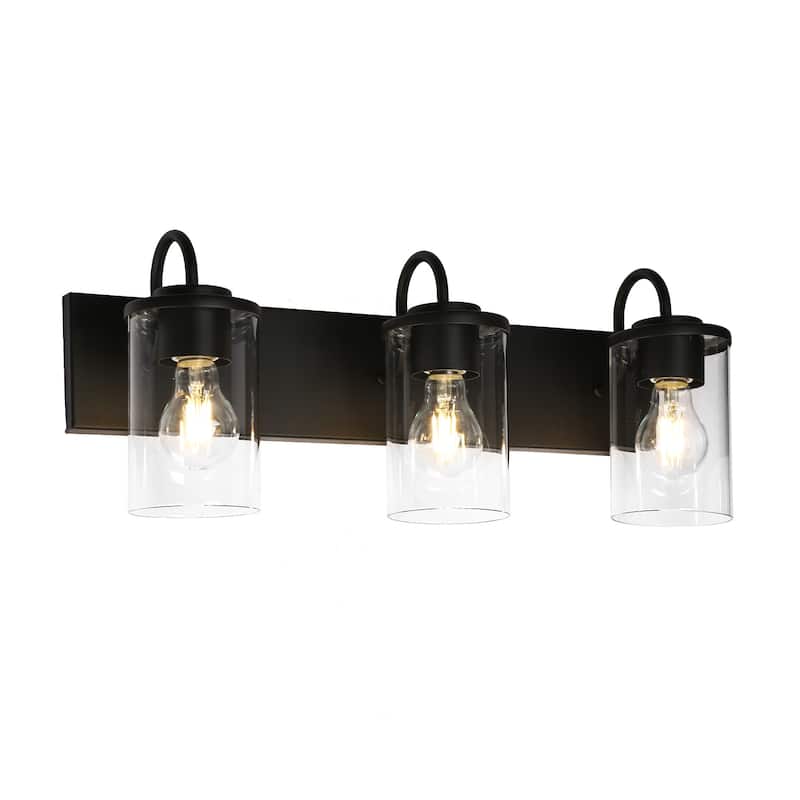 Modern Industrial 3-Light Bathroom Vanity Light Black Glass Wall Sconces - W 21.7" x D 3.9" x H 8.9"