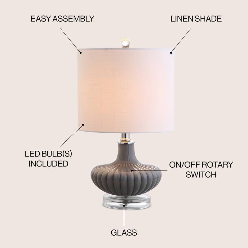 Duncan 18" Glass and Lucite LED Table Lamp, Gray by JONATHAN Y