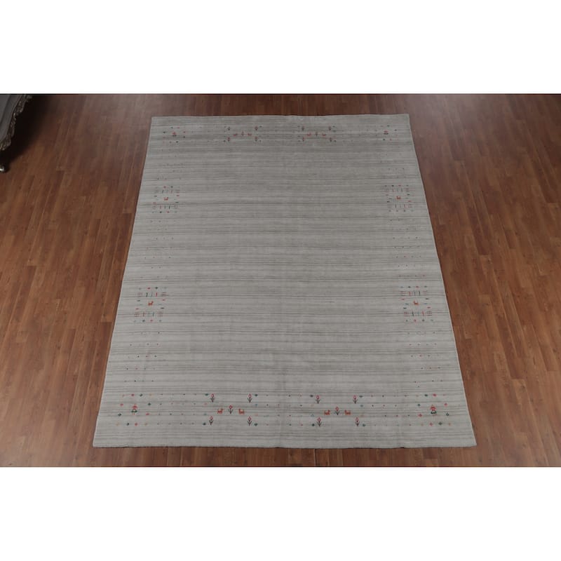 Hand Knotted Oriental 100% Wool Carpet Tribal Animal Pictorial Greys & Charcoal Gabbeh Area Rug - 10' 0'' X 7' 11''